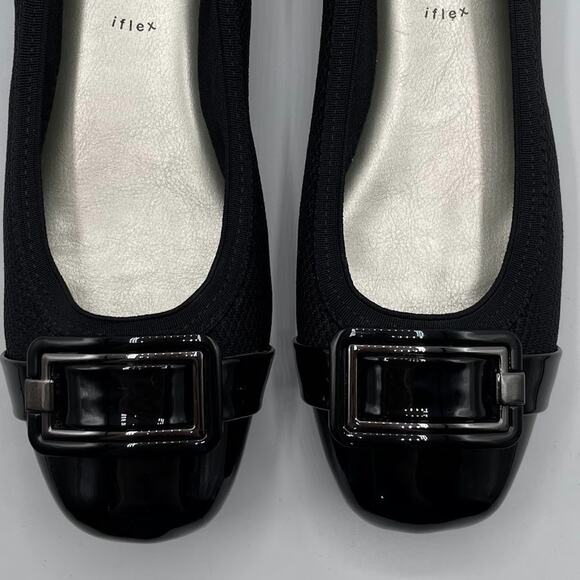 Anne Klein Iflex Size 9 Black Unice Ballet Flats Cap Toe Slip On Comfort Shoes - Picture 2 of 9